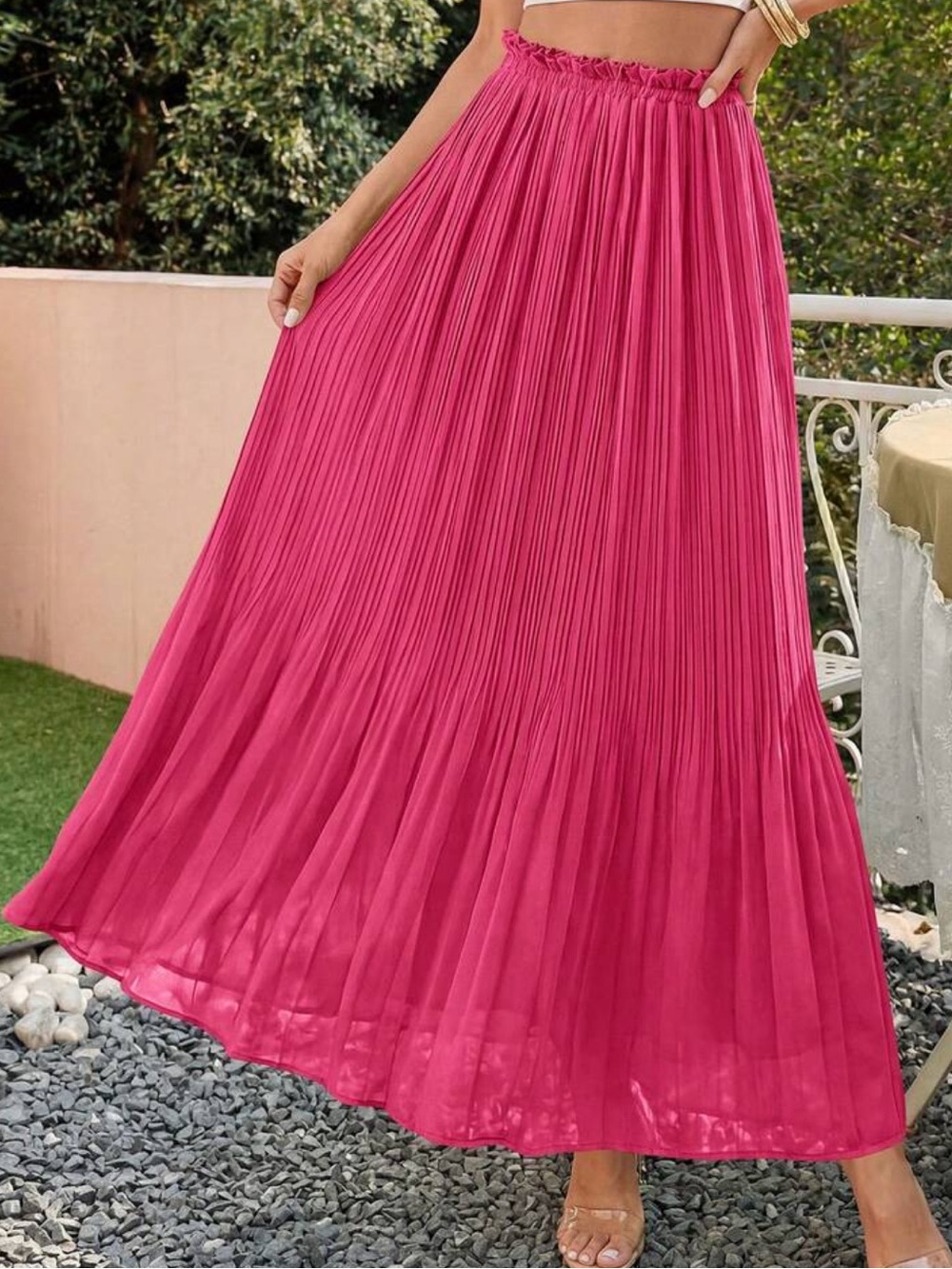 Pleated Maxi Skirt - Hot Pink